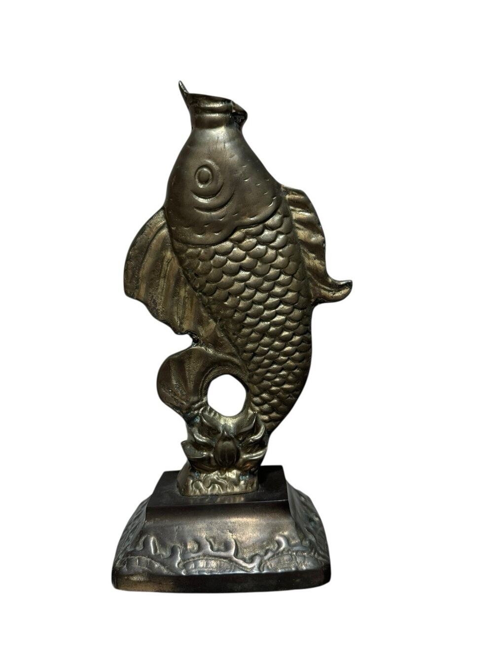 Vintage Mid Century Modern Brass Koi Fish Statue 10”